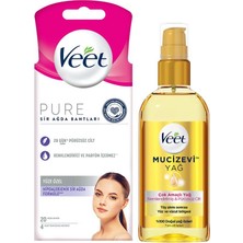 Veet Mucizevi Yağ Çok Amaçlı Nemlendirici Bakım Yağı 100 ml + Veet Pure Hipoalerjenik Sir Ağda Bandı Yüz Bölgesi 20'li
