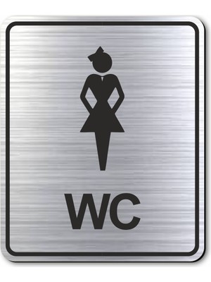 Hediyem Yolda Wc Bayan Tuvalet Kapı Yönlendirme Levhası 10 cm x 12 cm Gümüş Renkli Rezopal Levha