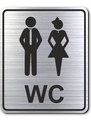 Hediyem Yolda Wc Bay Bayan Tuvalet Kapı Yönlendirme Levhası 10 cm x 12 cm Gümüş Renkli Rezopal Levha
