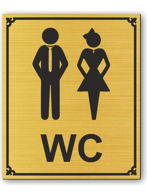 Hediyem Yolda Wc Bay Bayan Tuvalet Kapı Yönlendirme Levhası 12 cm x 10 cm Altın Renkli Rezopal Levha