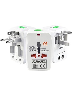 Powermaster 2886 (125V-250V-6A-13A) Beyaz Universal Çoklu Priz Çevirici Seyahat Adaptörü