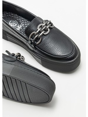 Elle Shoes Siyah Deri Kadın Loafer