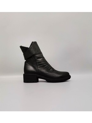 Cassido Shoes Deri Içi Komple Kürklü Yandan Fermuarlı Siyah Kadın Bot
