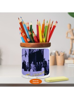 Asilmeydan Haydarpaşa Garı Çıkışı Kemal Atatürk Ahşap Seramik Kalemlik-743