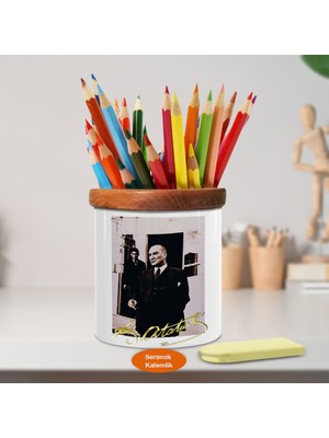 Asilmeydan Asaletli Lider Kemal Atatürk Ahşap Seramik Kalemlik -s110