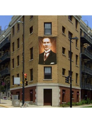 Asilmeydan Atatürk Portre Poster Cephe Bayrağı - 2x3 Metre