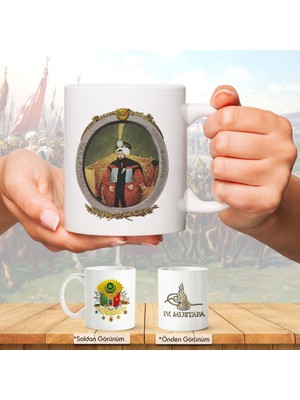 Asilmeydan Osmanlı Padişahları Serisi - Iv. Mustafa - Fotoğrafı ve Tuğrası - Arma - Renkli Baskılı Kupa Bardak