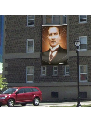 Asilmeydan Sivil Gazi Mustafa Kemal Atatürk Portre Poster Cephe Bayrağı - 3x4,5 Metre