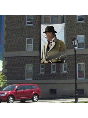 Asilmeydan Şapkalı Sivil Gazi Mustafa Kemal Atatürk Poster Cephe Bayrağı -3x4,5 Metre