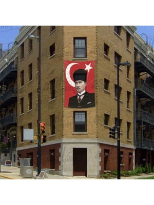 Asilmeydan Kalpaklı Gazi Mustafa Kemal Atatürk Ay Yıldız Türk Bayraklı Poster Tören Kutlama Cephe Bayrağı 2X3MT