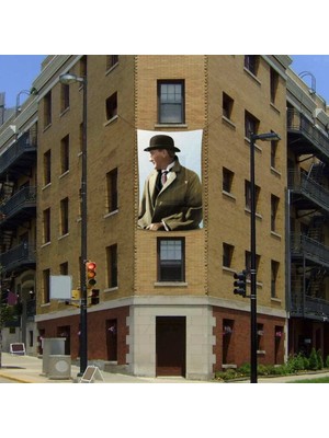 Asilmeydan Sivil Şapkalı Gazi Mustafa Kemal Atatürk Poster Cephe Bayrağı - 2x3 Metre