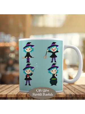 Asilmeydan Süpürgeli Sevimli Cadı Kızlar Baskılı Kupa Bardak Hediyelik-186
