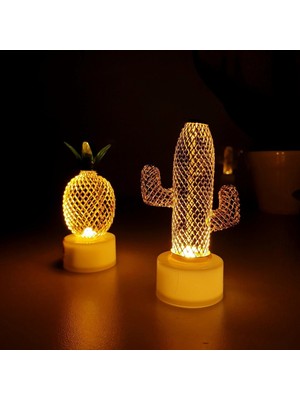 Bayram 2'li Set Mini Ananas ve Kaktüs Desenli Tel Mum & Gün Işığı