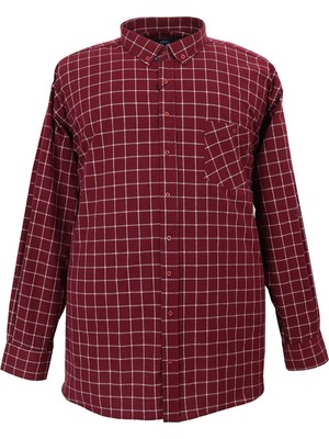 Bettino 3XL Pamuklu Bordo Kareli Oduncu Gömlek Uzun Kol Regular Fit Desenli