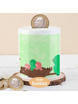 Asilmeydan Minik Kuşlar Baskılı Seramik Kumbara Çocuklara Uygun 27 cm Çapında Hediye Fikri