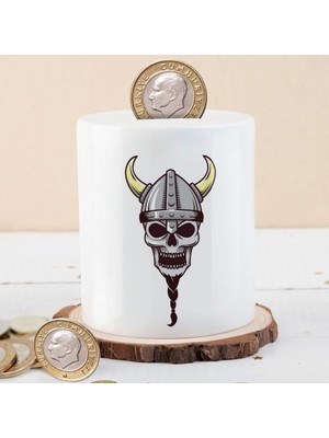 Asilmeydan Viking Boynuzlu Kuru Kafa Tası Baskılı Para Birikim Kumbarası-69