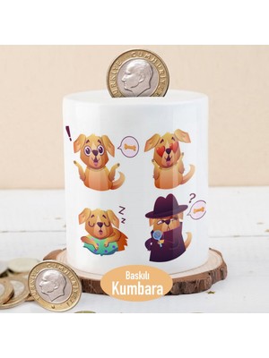 Asilmeydan Seramik Para Birikim Kumbarası - 812 Sevimli Köpekcik Baskılı Çift Yön Tasarım