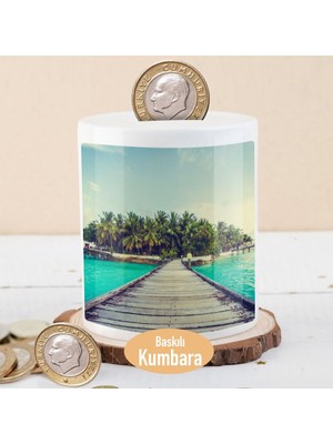 Asilmeydan Maldivler Deniz Manzarası Baskılı Para Birikim Kumbarası -2022