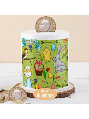 Asilmeydan Paskalya Yumurtası ve Tavşan Temalı Seramik Kumbara 27 cm Çocuklara Uygun Eğlenceli Tasarım