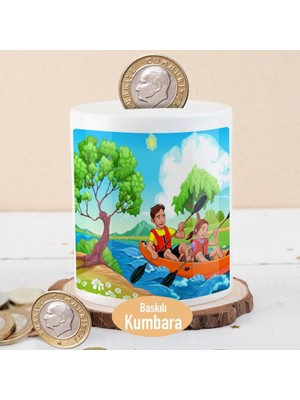 Asilmeydan Doğa Sporu Rafting Temalı Seramik Kumbara - 27 cm Çapında Eğlenceli Tasarım