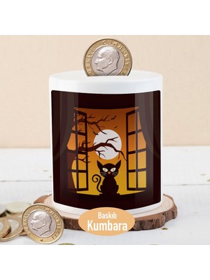 Asilmeydan Seramik Kumbara 27 cm Çocuklara Uygun Halloween Kedi Teması Para Birikimi Hediye Fikri