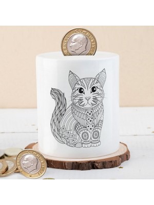 Asilmeydan Etnik Çizimli Kedi Para Birikim KUMBARASI-1411-17
