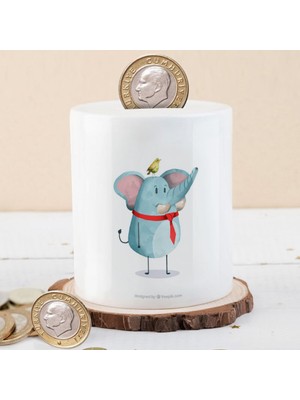 Asilmeydan Kırmızı Kravatlı Sevimli Fil Baskılı Para Birikim KUMBARASI-2147