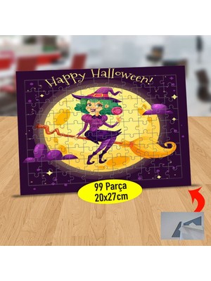 Asilmeydan Cadılar Bayramı Süpürgeli Cadı 99 Parça Puzzle Yapboz TABLO-0778