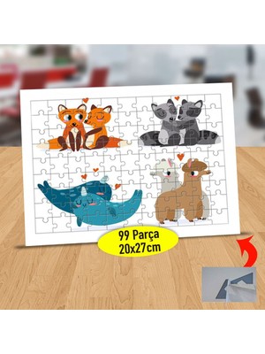 Asilmeydan Romantik Tilki Çift ve Arkadaşları 99 Parça Puzzle Yapboz TABLO-673