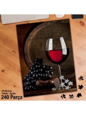 Asilmeydan Asil Hobi Kadeh Bardağı - Siyah Üzüm -Şarap Fıçısı Yapboz - Ayak Destekli Çerçeveli 240 Parça Puzzle