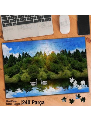 Asilmeydan Asil Hobi Ağaçlar - Kuğu - Göl - Manzara - Doğa Yapboz -Ayak Destekli Çerçeveli 240 Parça Puzzle