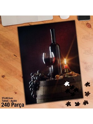 Asilmeydan Asil Hobi Kırmızı Şarap Şişesi - Kadeh Bardağı Yapboz - Ayak Destekli Çerçeveli 240 Parça Puzzle