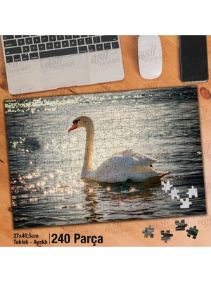 Asilmeydan Asil Hobi Beyaz Kuğu -Parlayan Deniz -Göl -Güneş Yapboz -Ayak Destekli Çerçeveli 240 Parça Puzzle