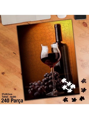 Asilmeydan Asil Hobi Şarap Şişesi ve Bardağı - Üzüm Yapboz - Ayak Destekli Çerçeveli 240 Parça Puzzle