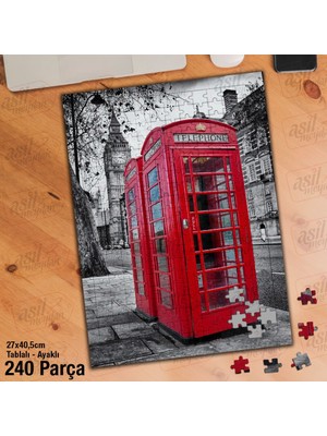 Asilmeydan Asil Hobi Londra -Kırmızı Telefon Kulübesi -Manzara Yapboz-Ayak Destekli Çerçeveli 240 Parça Puzzle