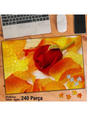 Asilmeydan Asil Hobi Sarı Gül Yaprakları - Kırmızı Gül Gonca Yapboz-Ayak Destekli Çerçeveli 240 Parça Puzzle
