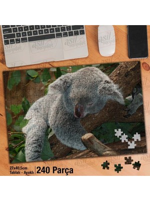 Asilmeydan Asil Hobi Ağaçta Uyuyan Koala - Yapraklar - Hayvan Yapboz -Ayak Destekli Çerçeveli 240 Parça Puzzle