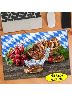 Asilmeydan Hasır Piknik Sepetinde Simit Yiyecek 240 Parça Puzzle YAPBOZ-846