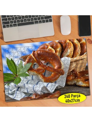 Asilmeydan Hasır Piknik Sepetinde Simit Yiyecek 240 Parça Puzzle YAPBOZ-1817