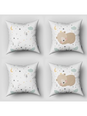 instababyrooms Çift Taraflı Dekoratif 43CM x 43CM Bebek Çocuk Odası 4 Lü Kırlent Kılıfı Model 1385