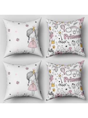 instababyrooms Çift Taraflı Dekoratif 43CM x 43CM Bebek Çocuk Odası 4 Lü Kırlent Kılıfı Model 082