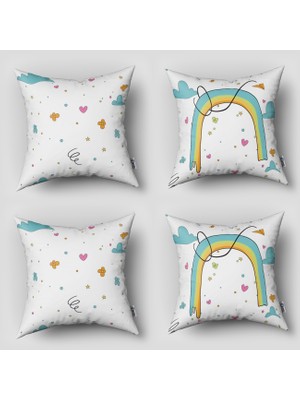 instababyrooms Çift Taraflı Dekoratif 43CM x 43CM Bebek Çocuk Odası 4 Lü Kırlent Kılıfı Model 1386