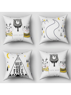 instababyrooms Çift Taraflı Dekoratif 43CM x 43CM Bebek Çocuk Odası 4 Lü Kırlent Kılıfı Model 1400