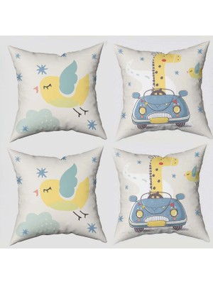 instababyrooms Çift Taraflı Dekoratif 43CM x 43CM Bebek Çocuk Odası 4 Lü Kırlent Kılıfı Model 134