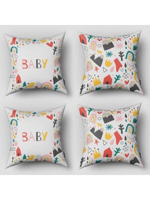 instababyrooms Çift Taraflı Dekoratif 43CM x 43CM Bebek Çocuk Odası 4 Lü Kırlent Kılıfı Model 1362