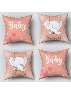 instababyrooms Çift Taraflı Dekoratif 43CM x 43CM Bebek Çocuk Odası 4 Lü Kırlent Kılıfı Model 144