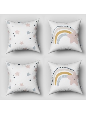 instababyrooms Çift Taraflı Dekoratif 43CM x 43CM Bebek Çocuk Odası 4 Lü Kırlent Kılıfı Model 1381