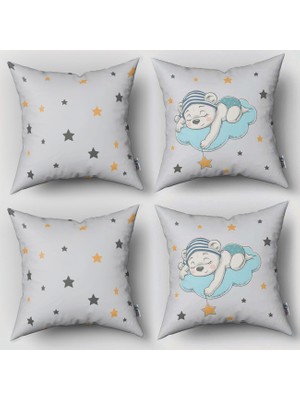 instababyrooms Çift Taraflı Dekoratif 43CM x 43CM Bebek Çocuk Odası 4 Lü Kırlent Kılıfı Model 043