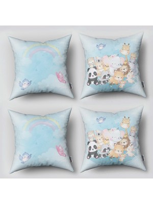 instababyrooms Çift Taraflı Dekoratif 43CM x 43CM Bebek Çocuk Odası 4 Lü Kırlent Kılıfı Model 244