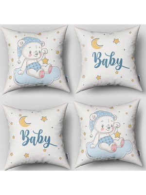 instababyrooms Çift Taraflı Dekoratif 43CM x 43CM Bebek Çocuk Odası 4 Lü Kırlent Kılıfı Model 164